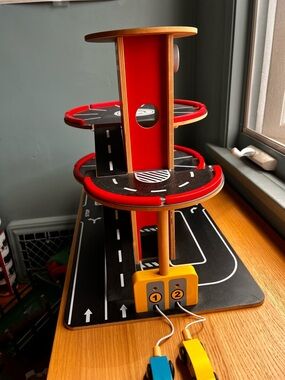 Hape, cars parking garage w/ ramps wooden toy